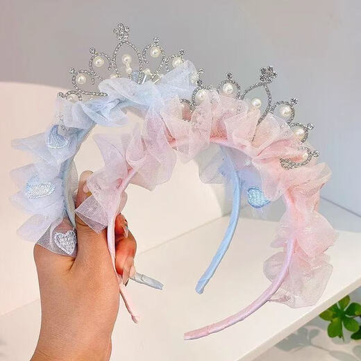 Children's Super Fairy Princess Crown Hairband Sweet and Cute Baby Birthday Crown Gauze Headband Hairpin Girls Hair Accessories 04 Purple Crown