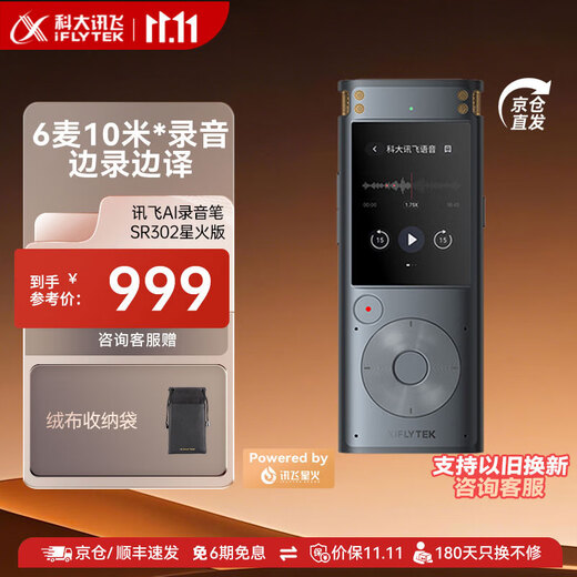 IFlytek AI Recorder SR302 Spark Edition equipped with iFlytek Spark large model, recording to text, real-time translation, free transcription, professional meeting minutes, Spark upgrade SR302-Spark Edition-32G