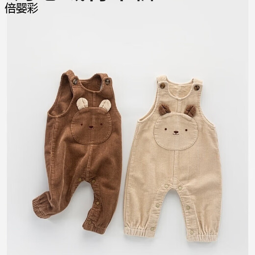 Spring and Autumn Outerwear Baby Pants 6-12 Months Spring and Autumn Baby Pants Baby Bibs Corduroy Spring and Autumn Outfits 0 to 2 Years Old Boy Cartoon Snap Jumpsuit Female Baby Pants Khaki Overalls 90