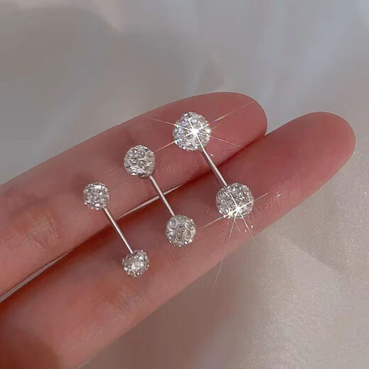 S999 sterling silver earrings for women with double-ended sparkling round high-end ear bone nails Czech ball earrings gift box white light Czech ball 6MM gift box packaging 99 silver