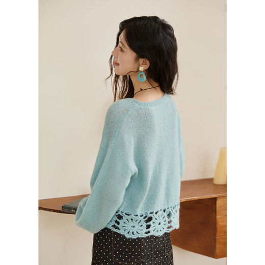 Mystery Show Thin Crocheted Sweater Women's 2025 Autumn New Loose Hollow Lazy Wool Top Lemon Yellow M