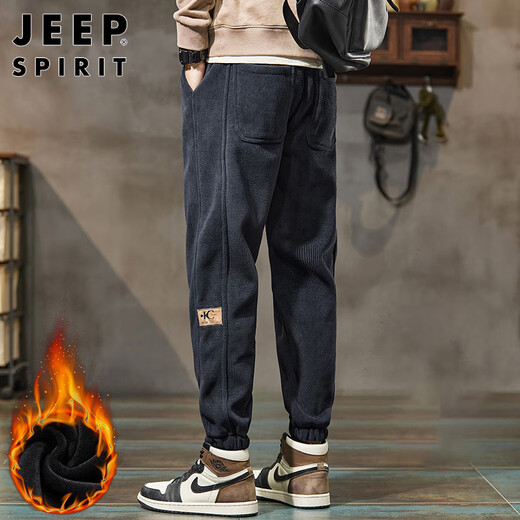 JEEP SPIRIT Jeep pants men's casual pants men's autumn and winter velvet thickened warm corduroy sports pants