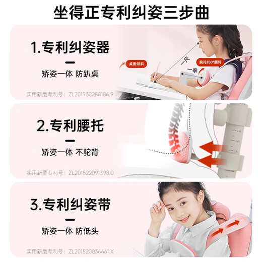 坐得正 儿童学习桌椅套装儿童书桌学生学习桌可升降实木家用课桌写字桌 1m桌带垂直灯+自动追背椅粉 天然实木