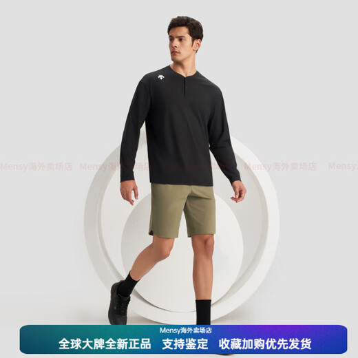 DESCENTE Essential series simple Henry collar quick-drying long-sleeved T-shirt sweater for men BK-BLACK L
