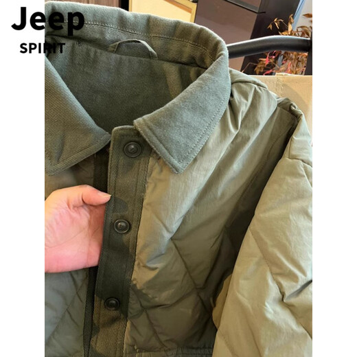 JEEP SPIRIT Diamond Plaid Light Thin Cotton Jacket Men's Winter Shirt Collar Fake Two-Piece Jacket Pian Shuai Army Green Jacket Men Black M 90-115Jin Jin is equal to 0.5 kg