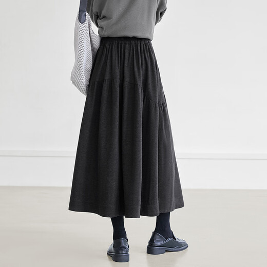 Dialogue (DUIBAI) Simple casual pleated A-line skirt for women 2025 winter new style soft and waxy versatile slim long skirt umbrella skirt quiet black pre-sale shipped 15 days after payment S