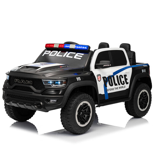Tyrannosaurus children's electric car, police car, four-wheel drive off-road car, children's toy electric bicycle, can sit on people, low configuration, dual-drive plastic wheels, no remote control, electric drive