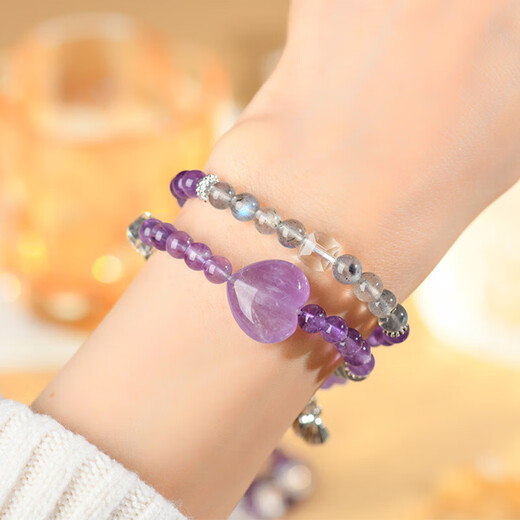 Natural Amethyst Love Armband graues Mondlicht Doppelkreis weißer Kristall Citrin Armband Anhänger Chinesisches Valentinstag Geschenk Z1392 Amethyst Grey Moonlight Doppelkreis [mit Zertifikat