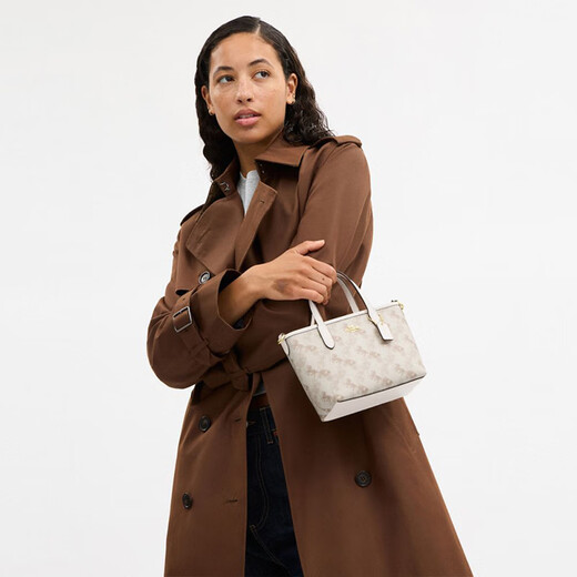 COACH Gift Outlet Women's Bag Carriage Pattern Print CITY Mini Tote Bag Crossbody Bag Shoulder Bag IM/Chalk White Mixed Color