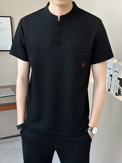 
Sulai linen short-sleeved T-shirt summer casual stand collar Chinese style cotton linen top Buddhist men's clothing Amitabha clothes trend T9855 meters gray M