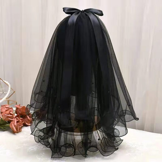 Black veil multi-layered fluffy veil for bride to receive wedding certificate for Halloween photo shoot small veil simple forest style studio head black large lace 60cm-80cm
