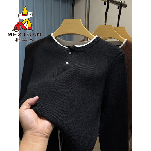 Scarecrow old money style Henry collar sweater long-sleeved bottoming shirt men's autumn and winter two-button inner sweater men's sweater beige XL 175