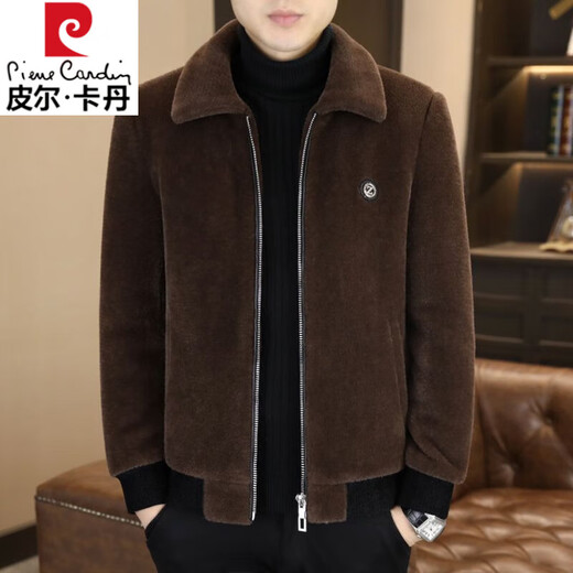 Pierre Cardin 2025 winter gold mink velvet jacket men's new high-end woolen casual plus velvet thick new large size men's jacket ZL-J6691 coffee (plus velvet) thickened XL (130-145Jin Jin equals 0.5 kg)