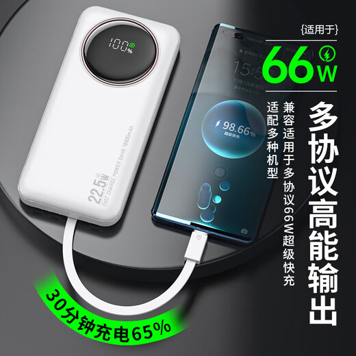 3C certification, built-in cable fast charging power bank 1/20000 mAh large capacity mobile power supply, suitable for Apple 17, Xiaomi, Huawei mobile phones and tablets, can be used on airplanes and high-speed trains, obsidian black, enhanced speed + imported explosion-proof battery core, 3C logo/brought-in cable, 20000 mAh, durable/large capacity