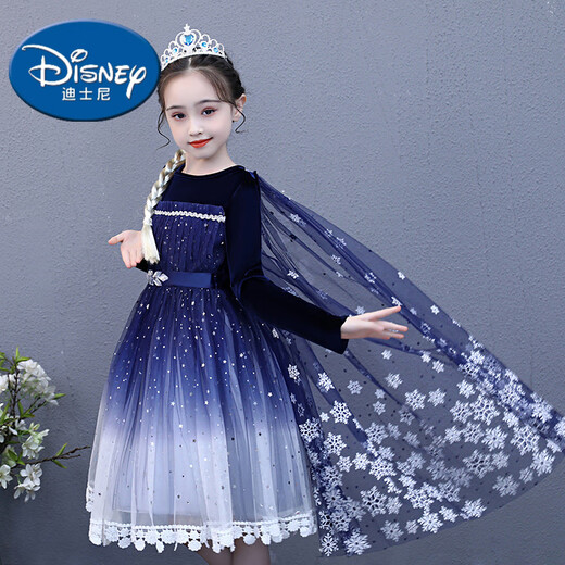 Disney (DISNEY) Elsa Princess Dress Girls Frozen 2 Autumn and Winter Style Elsa Dress Velvet Performance Dress 8096 Sapphire Blue Gradient 100 cm