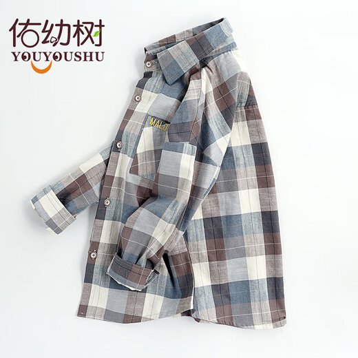 Children's clothing boys' long-sleeved shirts children's plaid shirt spring new style medium and large children's Korean style spring and autumn tops trendy light blue plaid 160 cm