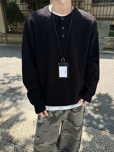 JEEP SPIRIT Jeep Henry Collar American Sweater Retro Centaur Top Pullover Premium Knitted Sweater Jacket Men's Gray M White Gray M (Recommended 105-120 Jin Jin equals 0.5 kg) One size fits all