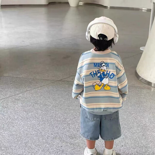 G.duck high-end parent-child clothing for a family of three autumn long-sleeved baby striped street fashion mother-child sweatshirt blue striped sweatshirt 80 baby romper 17--22Jin Jin is equal to 0.5 kg