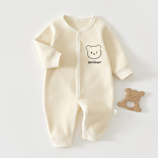 Xinnan baby warm velvet jumpsuit for spring, autumn and winter, warm velvet outdoor clothing for boys and girls, baby indoor rompers, beige bear warm velvet edged jumpsuit 66cm