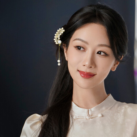 Mengdong pearl style tassel U-shaped hairpin for women, high-end cheongsam hairpin accessories, new Chinese style hairpin, ancient style hairpin, pearl style tassel hairpin*1 piece, main body is about 10*5cm