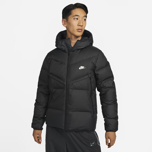 Nike Men's Windproof Hooded Down Jacket Winter Lightweight Jacket NIKE STORM-FIT DV1132 010 Black/Black/Sail White L
