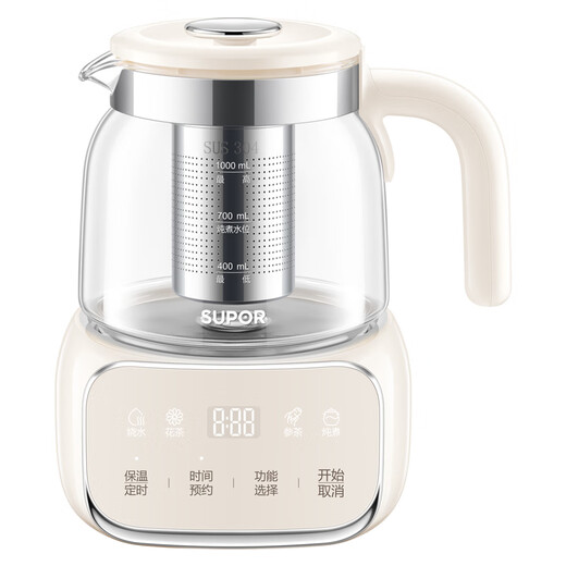 SUPOR health pot all-glass 0 glue stew pot all-in-one health kettle teapot household multi-functional constant temperature insulation electric kettle office small one-person flower teapot 304 stainless steel filter SW-10Y02Q 1L