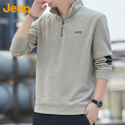 JEEP Jeep sweatshirt men's spring and autumn zipper loose long-sleeved T-shirt men's casual sportswear men's apricot 2XL