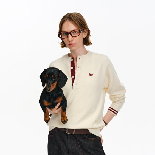 PCLP intermediate color Henry collar sweater spring and autumn loose American retro trendy couple lapel sweater apricot L