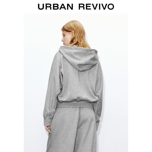 UR2025 autumn new women's casual simple hooded double zipper loose jacket UWJ150056 flower gray S