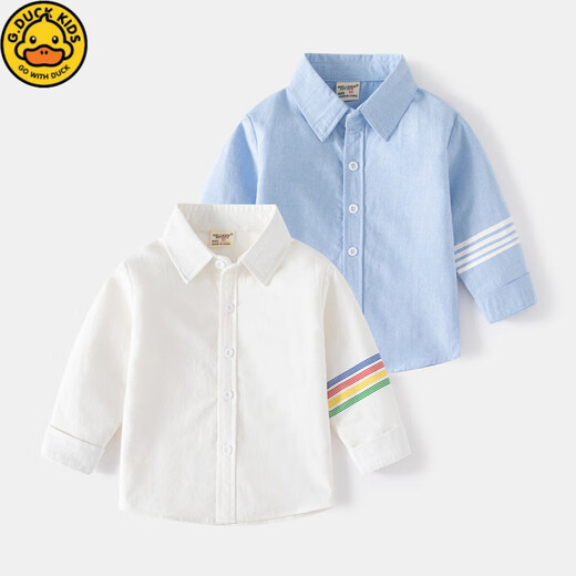 G.duck children's long-sleeved shirt 2026 spring and autumn new lapel pure cotton white shirt boy baby casual thin shirt hot sale white sleeve striped shirt 90 cm