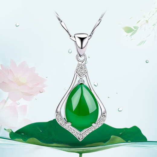 Love 925 sterling silver necklace for mothers, clavicle chain, green chalcedony silver pendant, agate pendant, birthday gift for wife