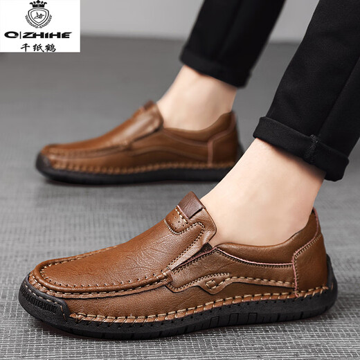 Mille papier grue luxe 2025 Nouveau couture à la main de grande taille chaussures décontractées chaussures de place pour hommes chaussures simples chaussures en cuir masculin 9918 noir 38