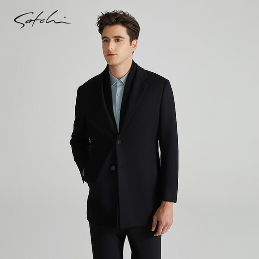 SATCHI Removable Goose Down Liner SATCHI Men's Woolen Coat 2025 Winter Mid-Length Wool Jacket Black M