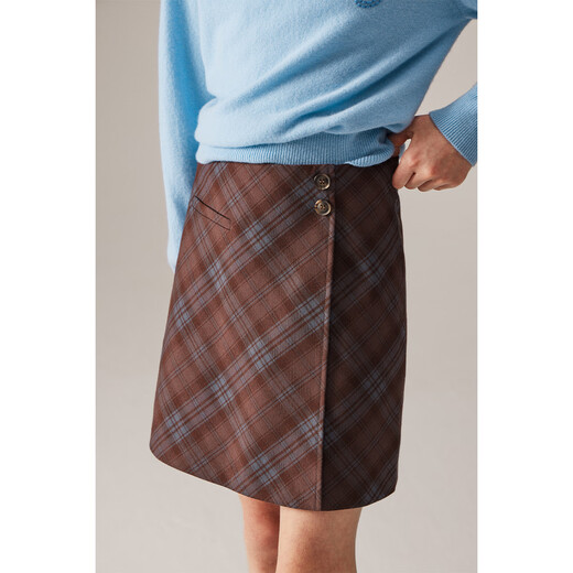 ELLE KIDS retro plaid skirt for girls autumn new college style high waist micro A mid-length skirt