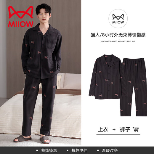 MiiOW Delong Autumn and Winter Couple Pajamas for Men 2025 New High-Quality Spring and Autumn Style Wool Thickened Comfortable Home Clothes for Women Black Dachshund Puppy Thickened and Warm M Women (80-100)
