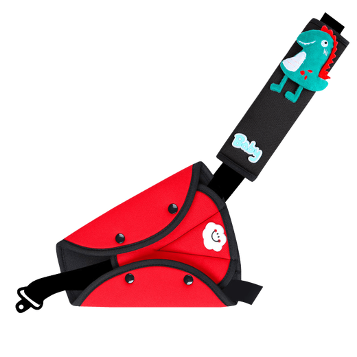 BIMLL B Auto-Kindersicherheitsgurt-Fixierer, Anti-Strangle-Schulterschutz-Set, Auto-Baby-Bauchschutz-Begrenzer, universeller schwarzer Sicherheitsgurt-Einsteller + kleiner Dinosaurier-Schulterschutz
