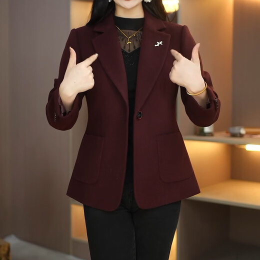 LIIS International Light Luxury High-end Jacket 2026 New Angora Red Mother's Woolen Small Suit Jacket, Fashionable and Age-Reducing Angora Red M 85-100Jin Jin is equal to about 0.5 kg