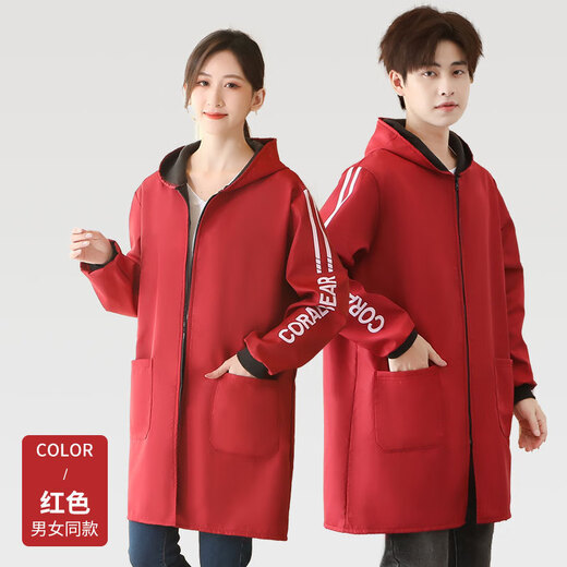 Winter velvet waterproof smock outer wear work clothes durable dustproof men and women long-sleeved oil-proof kitchen smock 801 velvet black 4XL recommended 140 180Jin Jin equals 0.5 kg