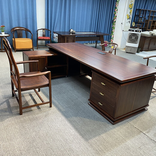 Rosewood desk and bookcase combination all solid wood boss desk and chair with side table office furniture executive desk rosewood 2.4m desk + side table + main chair + bookcase
