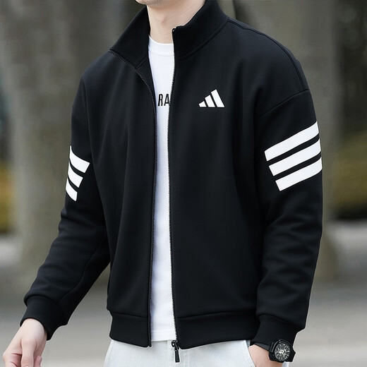 Adidas veste Vêtements masculins 2025 printemps et automne Nouveaux coups de sport en tricot collier de haut de gamme masculine à manches longues JD4885 JD4885 Black 3xl recommandé 215-230jin [Jin est égal à 0,5 kg]