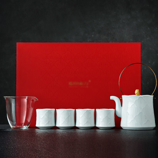 Jingdezhen (jdz) ceramic tea set complete household Chinese-style shadow green carving Kung Fu tea set high-end housewarming gift lifting kettle