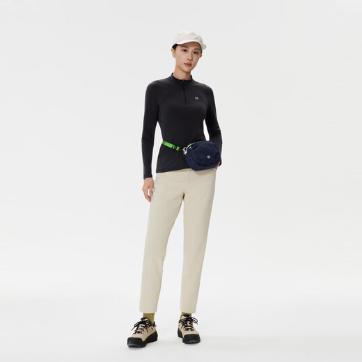 KOLON SPORT/Kolon outdoor casual clothing women's windproof, antibacterial and antistatic brushed half-zip long-sleeved T-shirt LKZT5WN082-BK black M 165/88A