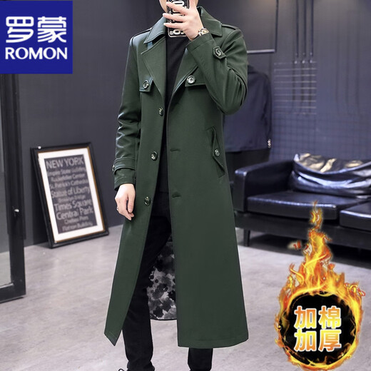 ROMON Men's Super Long and Handsome British Windbreaker Trendy Autumn and Winter Trendy Brand Extended Over-the-Knee Jacket Korean Style Velvet Coat Gray 3XL Size 170-185Jin Jin is equal to 0.5 kg