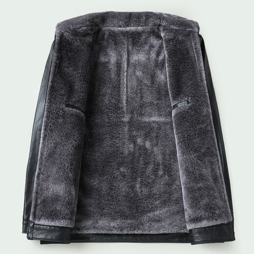 Dibinze large size winter men's velvet thickened lapel leather jacket for middle-aged and elderly people to prevent cold and warm leather jacket, brown XL