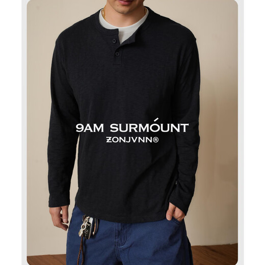 PUGESI Bamboo Cotton Fake Two-Piece Henley Shirt Men's Autumn Cleanfit Bottoming Shirt American Retro Long Sleeve T-Shirt Black XL