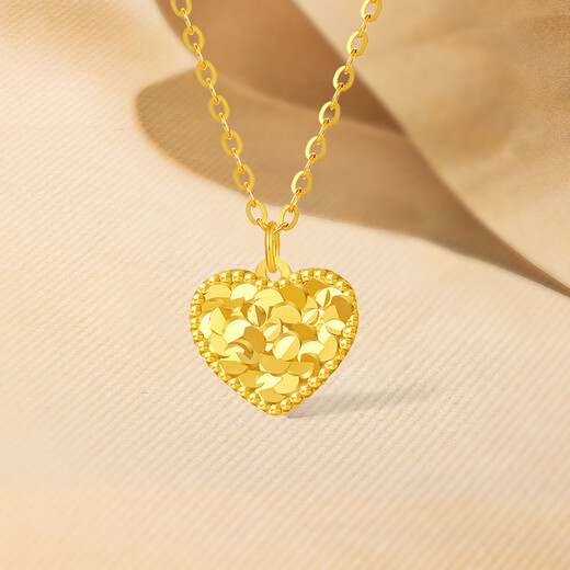 Saturday blessing yellow 18K gold necklace for women, heart-shaped car flower sparkling pendant as a holiday gift for girlfriend, necklace (40+5cm adjustable)