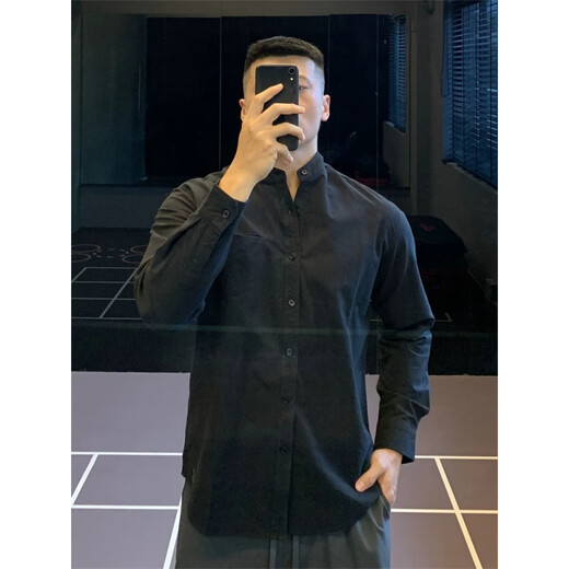 Playboy (PLAYBOY) Japanese retro Henry collar cotton shirt long-sleeved T-shirt men's shirt casual bottoming autumn and winter/P60 special dark green L