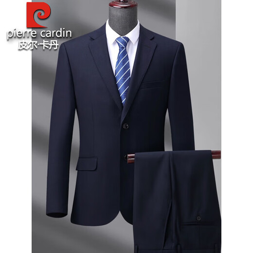 Pierre Cardin international brand 100% pure wool suit suit for middle-aged men, wedding high-end business suit, two-piece suit, blue without slits, two-piece suit XL 180/52