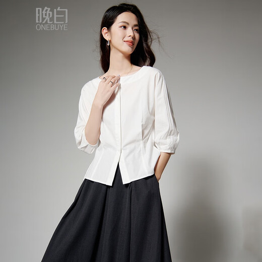 Late White New Product 2025 Autumn Skin-Friendly Korean Style Shirt Temperament Round Neck Age Reduction Fashion Shirt Women White L