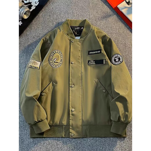 Bomber Jacket Men's Spring and Autumn Jacket Men's American Baseball Uniform Functional Style Ins Trend Top Autumn AKX WW273-Black-High Quality XL 130-145Jin Jin is equal to 0.5 kg